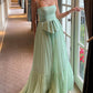 Light Sage Tiered Tulle Strapless Dress