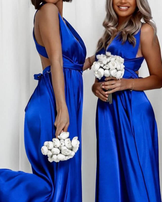 Royal Blue Soft Satin Halter Bridesmaid Dress