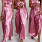 Rose Pink Soft Satin Dress For Bridesmaids