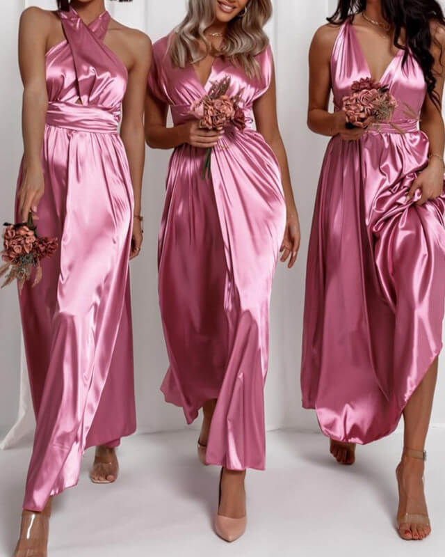 Rose Pink Soft Satin Dress For Bridesmaids