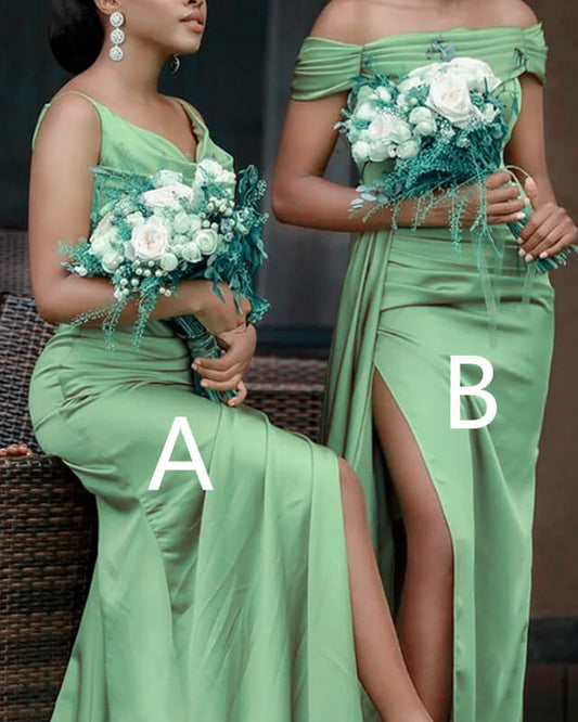 Mermaid Sage Green Soft Satin Dress