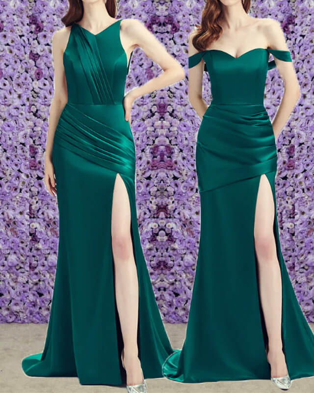 Emerald Green Satin Bridesmaid Mixed Dress