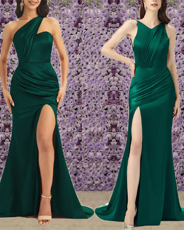 Emerald Green Satin Bridesmaid Mixed Dress