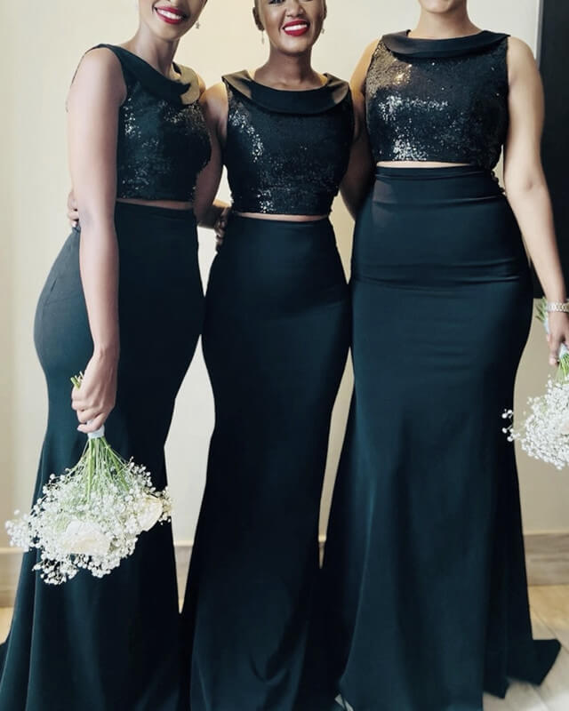 Two Piece Mermaid Sequin Top Bridesmaid Dresses