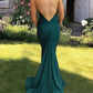 Mermaid Green Cowl Neck Open Back Satin Dress