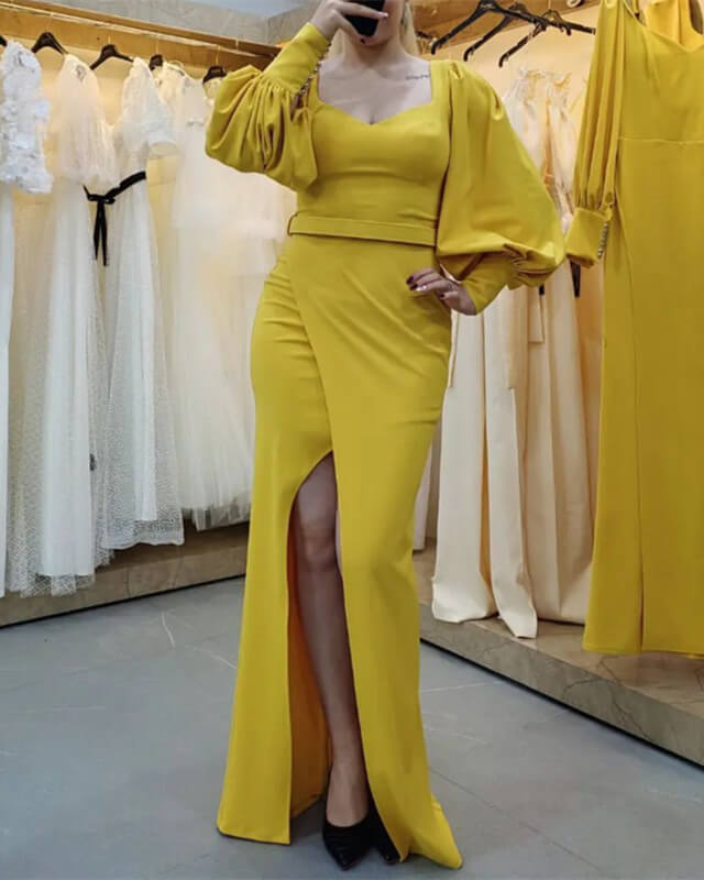 Mustard Yellow Bridesmaid Dresses With Sleeves