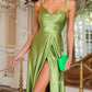 Long Cowl Neck Split Soft Satin Dress