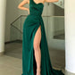 Mermaid Emerald Satin One Shoulder Dress