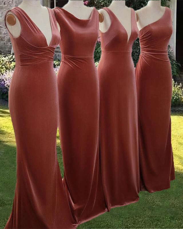 Rust Velvet Bridesmaid Dresses