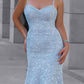 Blue Lace Midi Sheath Dress
