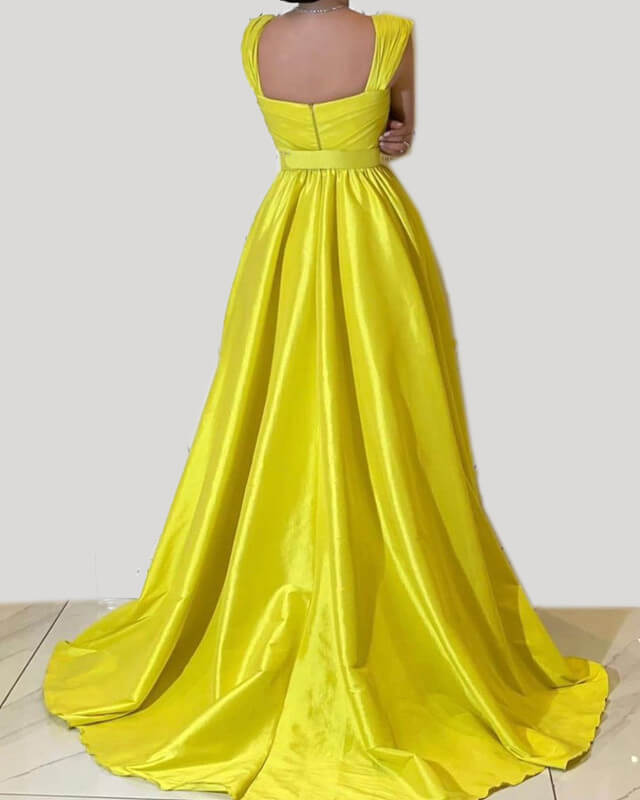 Lellow Yellow Satin Cap Sleeve Bridesmaid Dresses