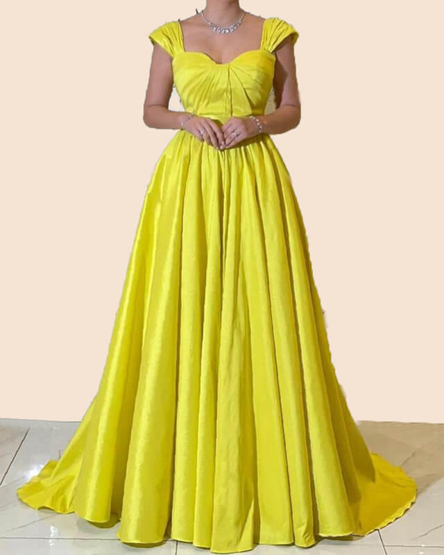 Lellow Yellow Satin Cap Sleeve Bridesmaid Dresses