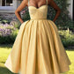 Yellow Satin Midi Bridesmaid Dresses