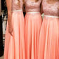 Lace Appliques Cap Sleeves Chiffon Bridesmaid Dresses