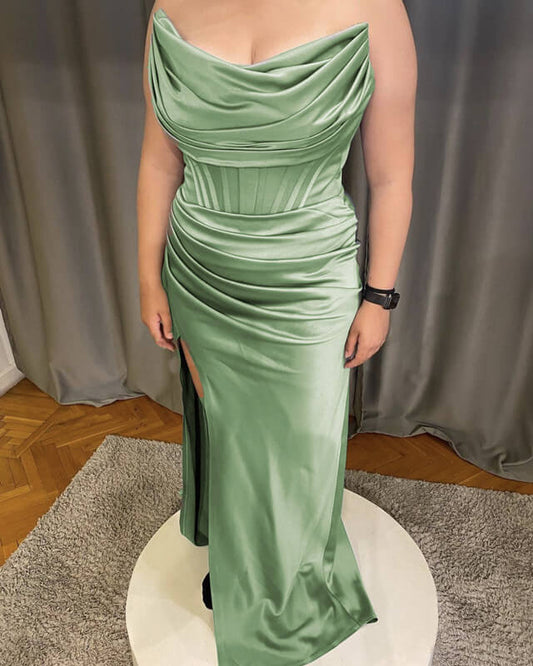 Mermaid Plus Size Sage Corset Satin Dress