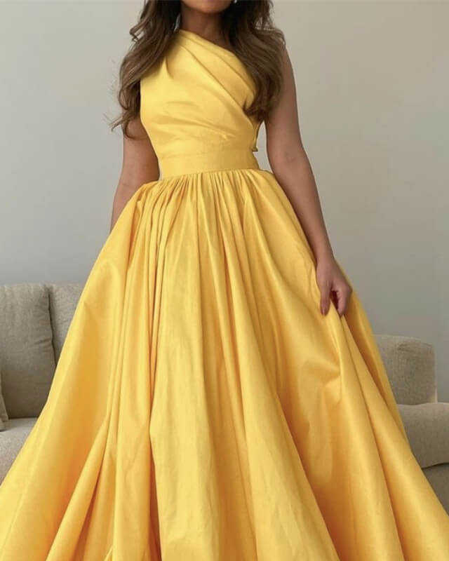 Bright Yellow Satin One Shoulder Dress