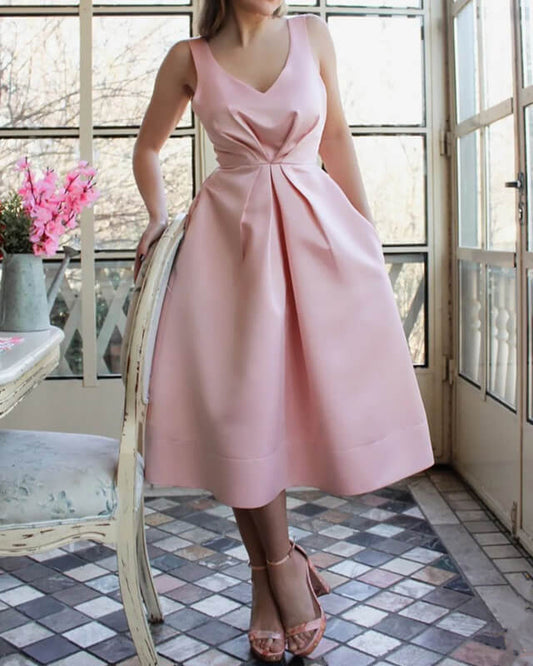 Pink Midi Satin Bridesmaid Dresses