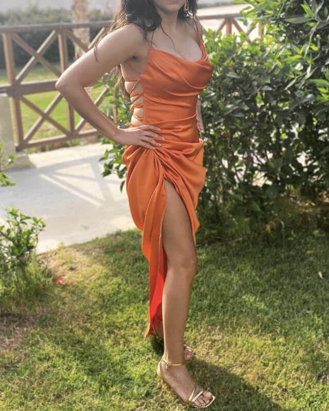 Women's Sheath Midi Open Back Satin Dress
