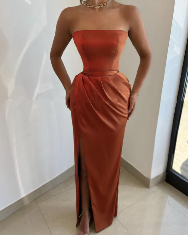 Sleeveless Sheath Satin Slit Dress