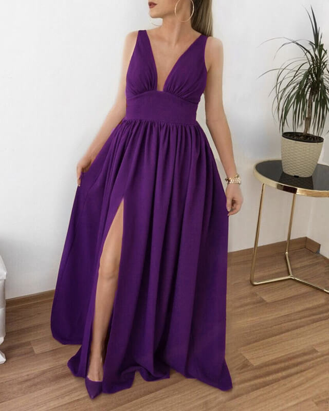 Long Plunging Split Bridesmaid Dress