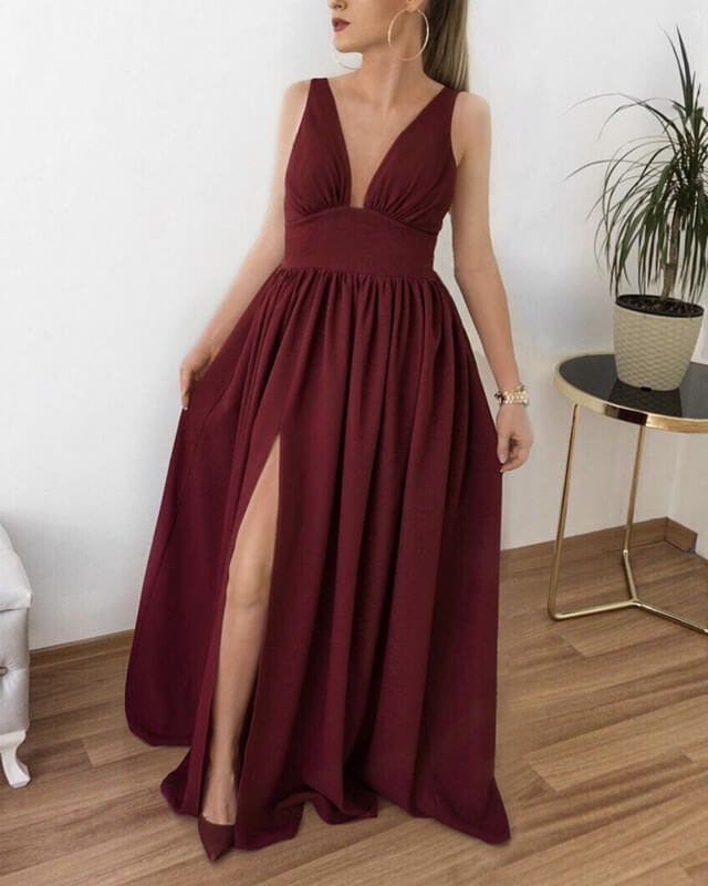 Long Plunging Split Bridesmaid Dress