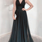 A-line V Neck Tulle Floor Length Dress
