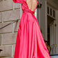 Long Sleeve Plunge Neck Satin Split Dress