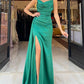 Mermaid Ruched Top Slit Satin Dress
