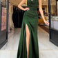 Olive Green Satin Strapless Dress