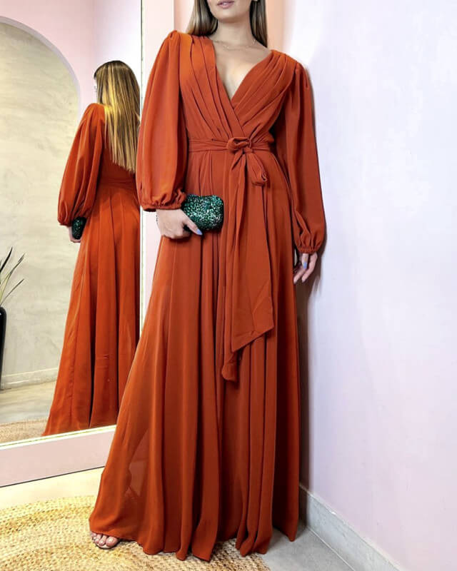 Burnt Orange Long Sleeve Dress