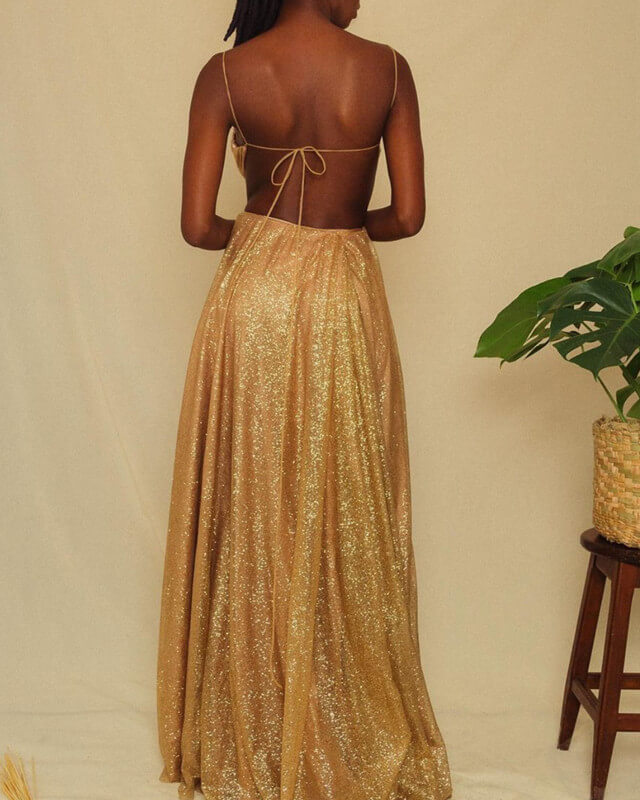 Sparkly Gold A-line Backless Dress