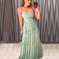 Long Tiered Tulle Strapless Dress