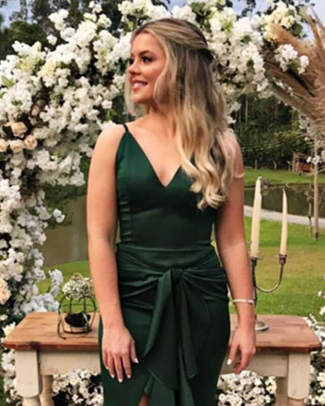 Mermaid Dark Green Satin Bow Sashes Dress