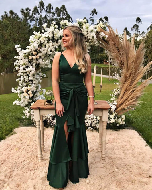 Dark Green Satin Bridesmaid Dress