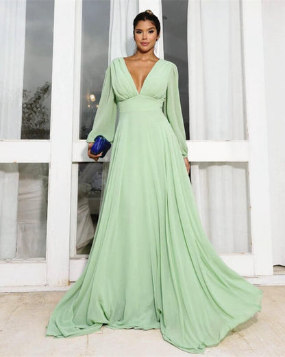 Long Sleeve Chiffon V-neck Dress Lisposa Long Sleeve Chiffon V-neck Dress Lisposa