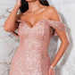 Mermaid Rose Gold Sequin Split Dress