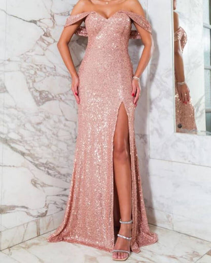 Mermaid Rose Gold Sequin Split Dress Lisposa Mermaid Rose Gold Sequin Split Dress Lisposa
