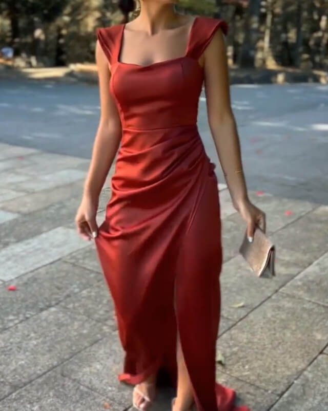 Mermaid Spaghetti Straps Satin Slit Dress