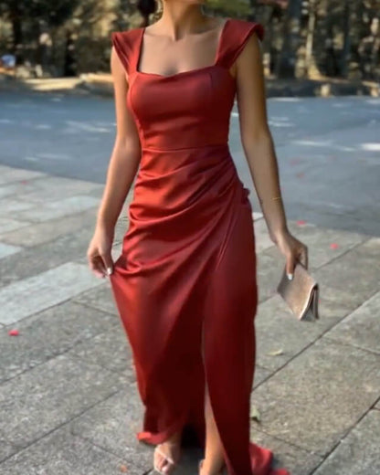 Mermaid Spaghetti Straps Satin Slit Dress