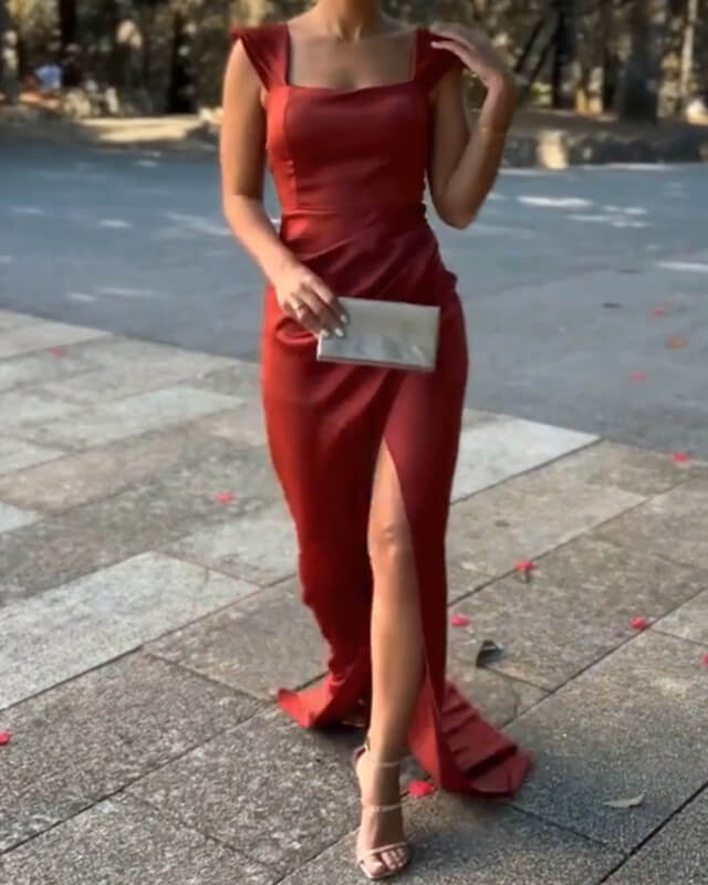 Mermaid Spaghetti Straps Satin Slit Dress