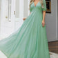 Short Sleeve Chiffon V-neck Bridesmaid Dress