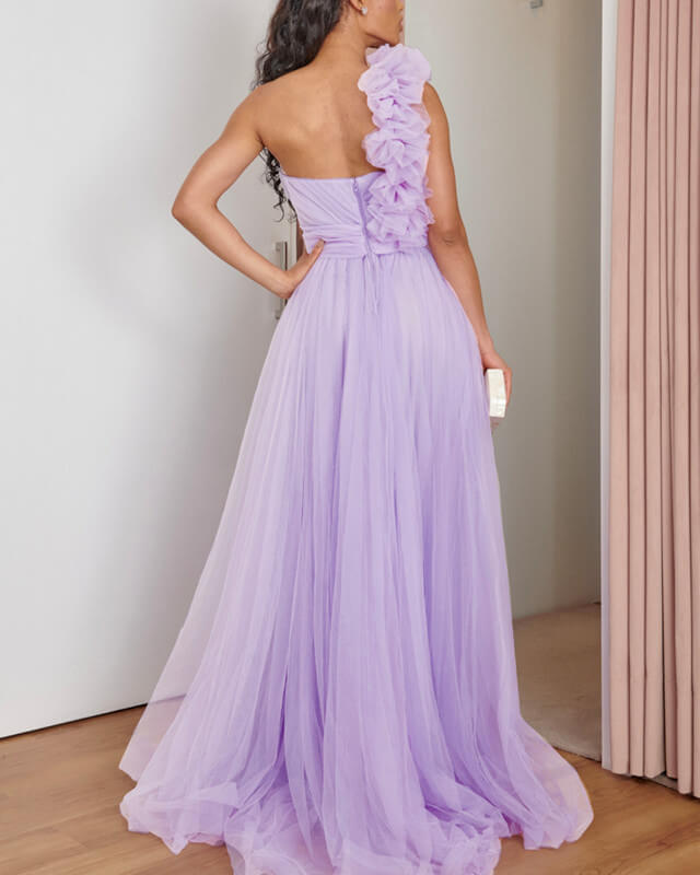 Lilac Chiffon One Shoulder Dress