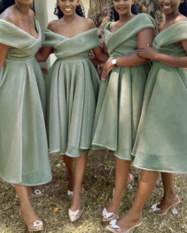 Off The Shoulder Tulle Bridesmaid Midi Dress