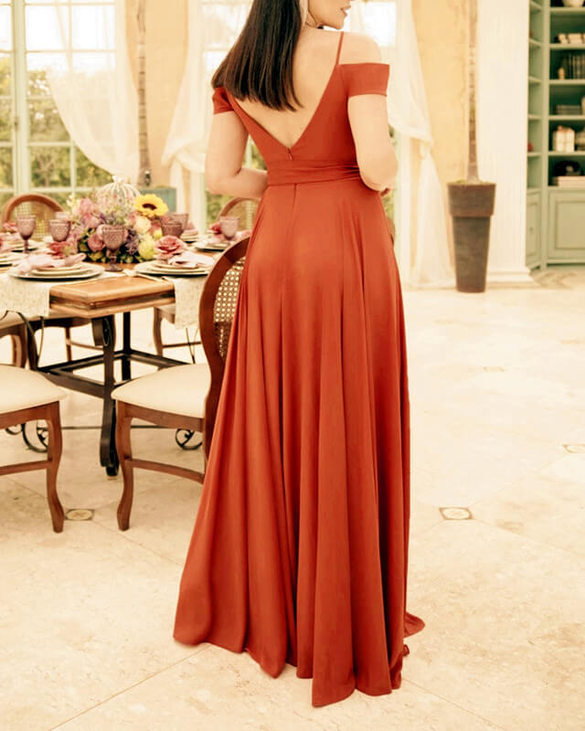 A-line V-neck Cold Shoulder Chiffon Dress