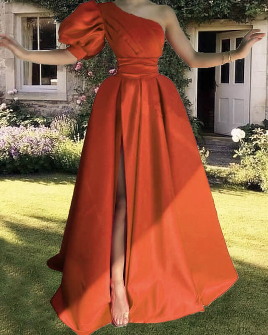 Burnt Orange One Sleeve Bridesmaid Dress