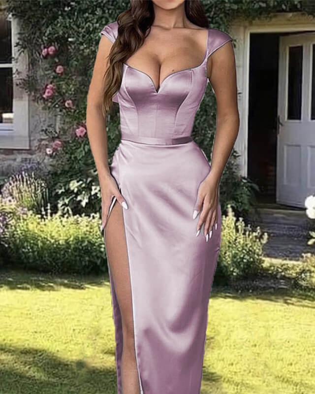 Mermaid Mauve Satin Spaghetti Straps Dress