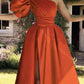 Burnt orange satin one sleeve dress