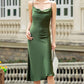 Bridesmaid Slit Dress Tea Length Cowl Neck