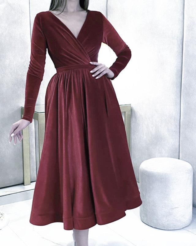 Burgundy Bridesmaid Dresses Velvet Sleeves