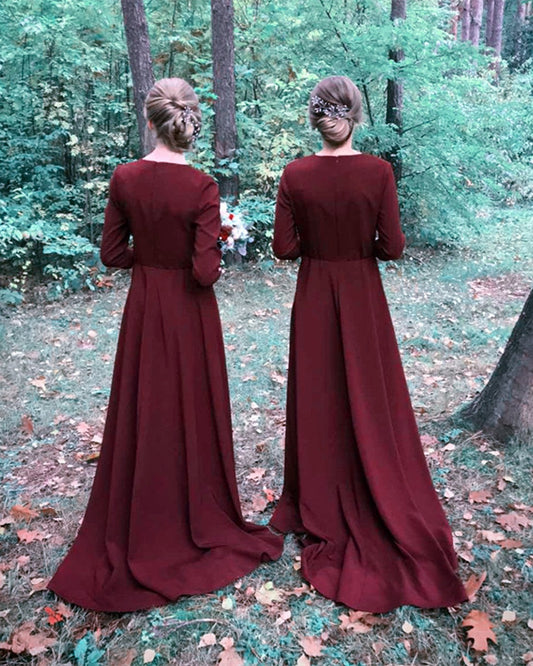 Burgundy Bridesmaid Dresses With Sleeves